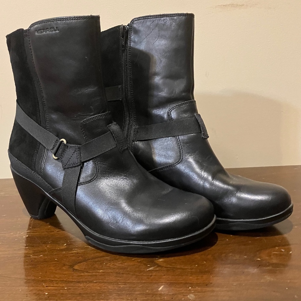 MERRELL GENUINE LEATHER & SUEDE EVERA FADE BOOT sz 9.5, # J48756 INSIDE ZIPPERS